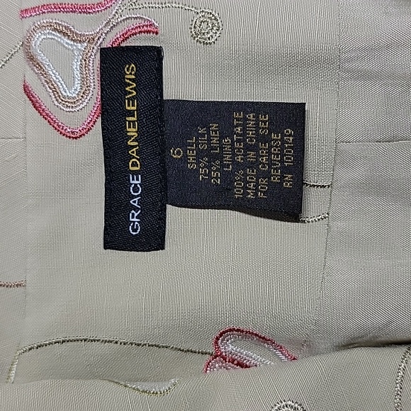 GRACE DANELEWIS EMBROIDERED SILK& LINEN BLAZER SKIRT SUIT SET/Size 6 - Picture 9 of 15